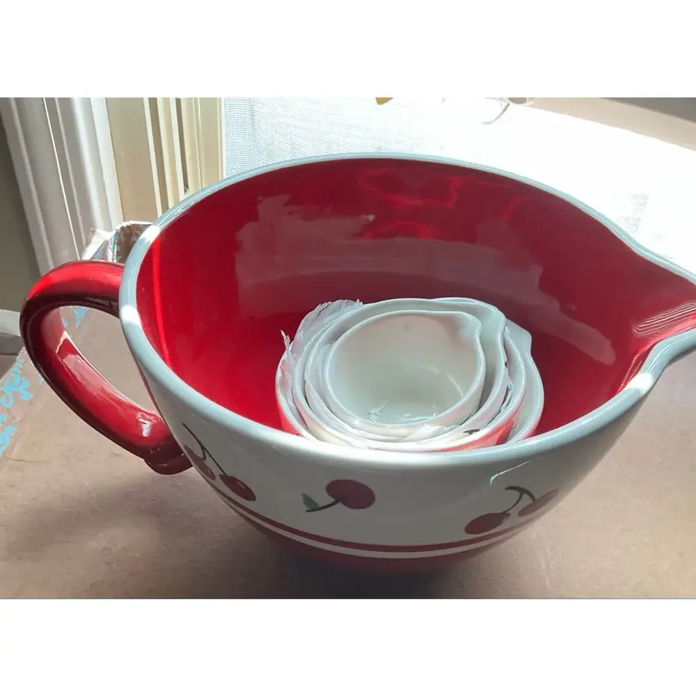 Measuring cups nesting set ceramic red cherry retro style cute 1950s cherries 4